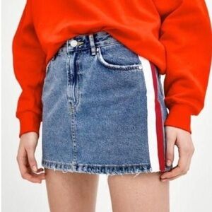 Zara Distressed Colorblock Side Stripe Denim Mini Skirt XS Women